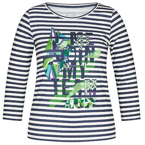 Rabe Damen Shirt gestreift mit Print Pazifik blau/Weiss - 38 von Rabe