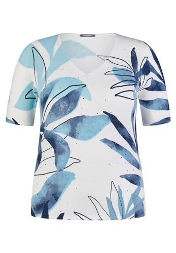 Rabe Damen T-Shirt, Kurzarmpullover mit floralem Allover-Print Weiss blau - 42 von Rabe