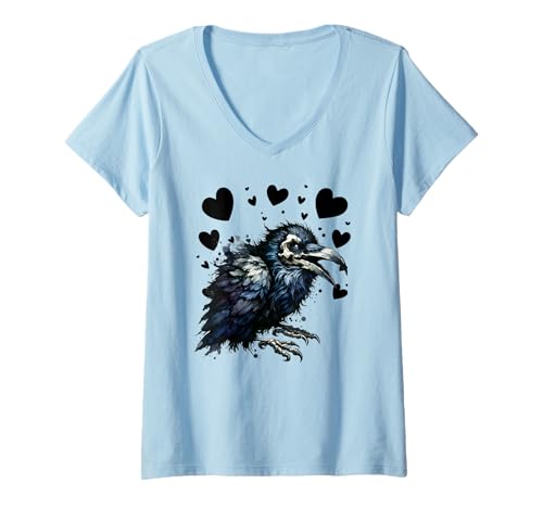 Damen Raben Halloween Herzen Rabe Vögel Krähe Krähen T-Shirt mit V-Ausschnitt Damen Raben Halloween Herzen Rabe Vögel Krähe Krähen T-Shirt mit V-Ausschnitt von Raben Krahe Vögel