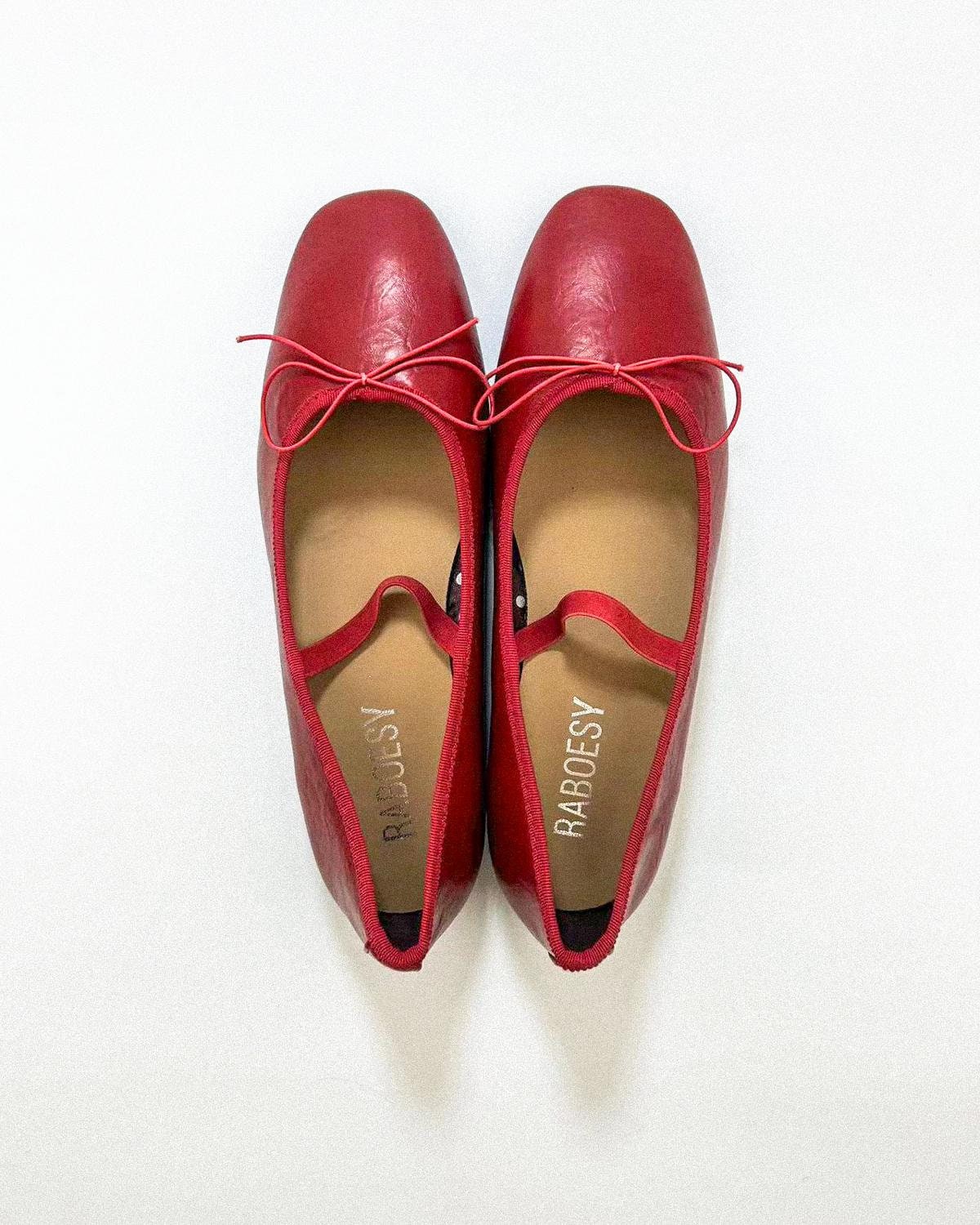 Frauen Point Toe Leder Einstellbar Band Ballerinas | Retro Style Schwarz Rot Flexible Ballerina Schuhe Für Das Tägliche Gehen Frauen Point Toe Leder Einstellbar Band Ballerinas | Retro Style Schwarz Rot Flexible Ballerina Schuhe Für Das Tägliche Gehen von Raboesy