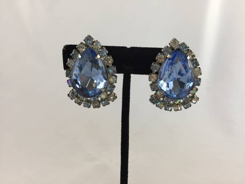 Große Blaue Und Diamant Strass, Ohrringe. Teardrop von RabsNicoleRelics