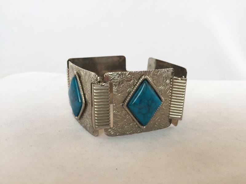 Silber Ton Und Faux Türkis Panel Link Armband. Südwestlichen von RabsNicoleRelics