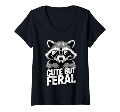 Damen Waschbär niedliches Aber wildes Tier T-Shirt mit V-Ausschnitt Damen Waschbär niedliches Aber wildes Tier T-Shirt mit V-Ausschnitt von Raccoon Animal