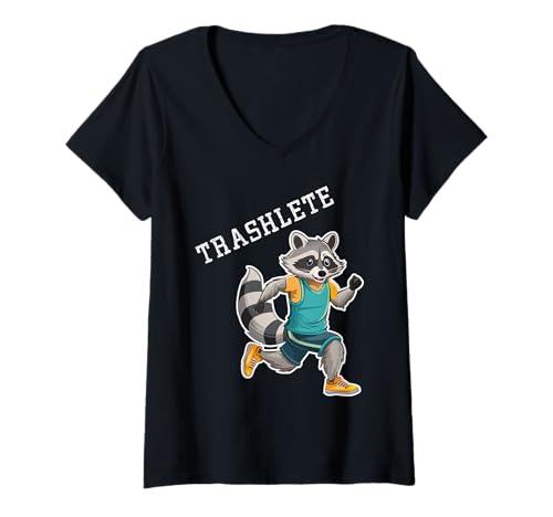 Damen Lustiger Waschbär-Mülleimer Funky Riz Skibidy Running Workout T-Shirt mit V-Ausschnitt von Raccoon Crew