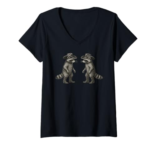 Damen Funny Raccoons Cowboy Raccoon Vintage T-Shirt mit V-Ausschnitt von Raccoon Dressed As A Cowboy Funny Raccoon Apparel