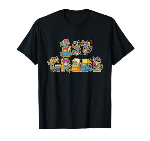 Lustiger Waschbär First Grade Back to School Kinder Jungen Mädchen T-Shirt von Raccoon First Day of School 1st Grade Outfits