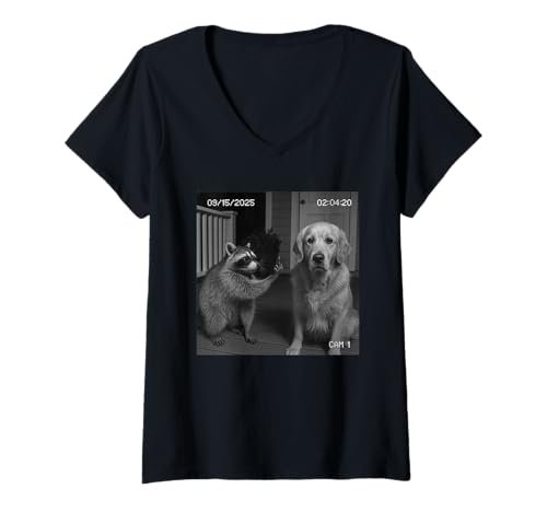 Damen Funny Raccoon Flipping Off Middle Finger On Security Camera T-Shirt mit V-Ausschnitt Damen Funny Raccoon Flipping Off Middle Finger On Security Camera T-Shirt mit V-Ausschnitt von Raccoon Flipping Off Middle Finger Security Camera