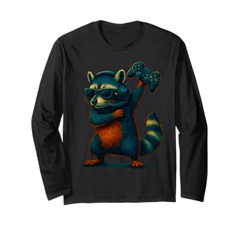 Lustiger Waschbär Dabbing Videospiele Waschbär Männer Frauen Kinder Langarmshirt von Raccoon Funny Video Games Raccoon Apparel