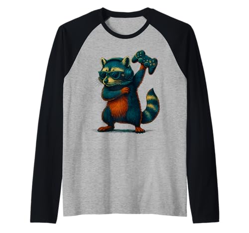 Lustiger Waschbär Dabbing Videospiele Waschbär Männer Frauen Kinder Raglan von Raccoon Funny Video Games Raccoon Apparel