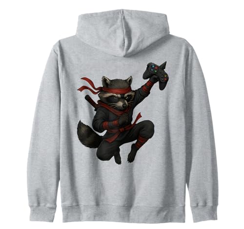 Lustiger Waschbär Ninja Videospiele Grafik Männer Frauen Kinder Kapuzenjacke von Raccoon Funny Video Games Raccoon Apparel