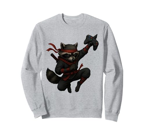 Lustiger Waschbär Ninja Videospiele Grafik Männer Frauen Kinder Sweatshirt von Raccoon Funny Video Games Raccoon Apparel