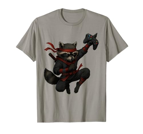 Lustiger Waschbär Ninja Videospiele Grafik Männer Frauen Kinder T-Shirt von Raccoon Funny Video Games Raccoon Apparel
