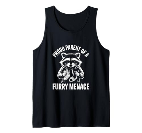 Herren Stolzer Elternteil einer pelzigen Bedrohung Lustiger Humor Vatertagsvater Tank Top von Raccoon Humor