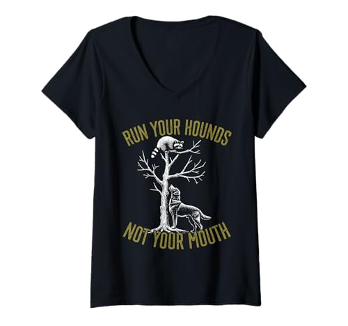 Damen Waschbär Jagd Coonhound Design Coon Jagd Coonhunter T-Shirt mit V-Ausschnitt von Raccoon Hunting For Coonhunter & Enthusiast