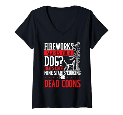 Damen Waschbär Jagd Design Coon Jagd Waschbär Jäger T-Shirt mit V-Ausschnitt von Raccoon Hunting For Coonhunter & Enthusiast