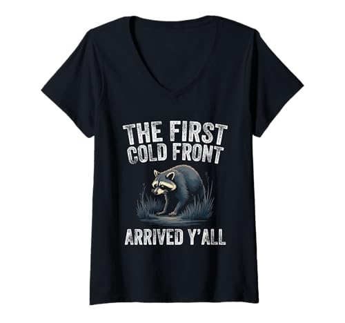 Damen Coonhunting Cold Front Waschbär Jagd Waschbär Jäger T-Shirt mit V-Ausschnitt von Raccoon Hunting Outfit For Coonhunter & Enthusiast