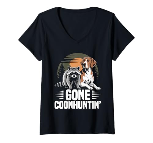 Damen Waschbär Jagd Coonhound Gone Coon Jagd Coonjäger T-Shirt mit V-Ausschnitt von Raccoon Hunting Outfit For Coonhunter & Enthusiast