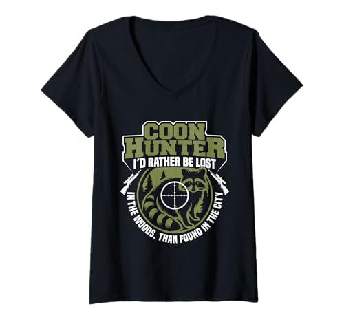 Damen Waschbär Jagd Coonhound I´d Rather Coon Hunting Coonhunter T-Shirt mit V-Ausschnitt von Raccoon Hunting Outfit For Coonhunter & Enthusiast