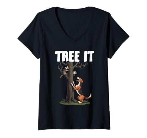 Damen Waschbärjagd Coonhound Tree It Coonhunter Coonhunter T-Shirt mit V-Ausschnitt von Raccoon Hunting Outfit For Coonhunter & Enthusiast