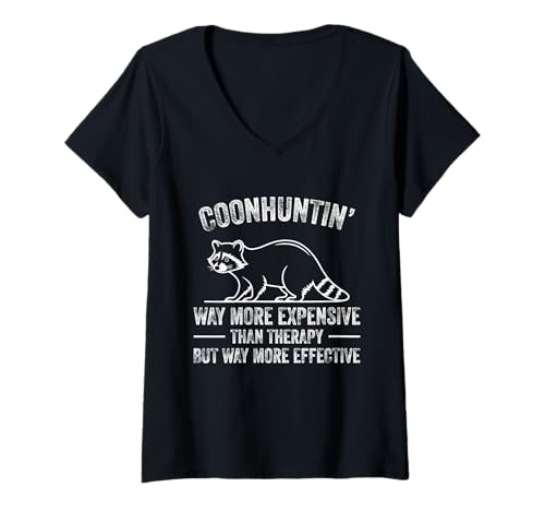 Damen Waschbärjagd teure Coon Jagd Waschbärjäger T-Shirt mit V-Ausschnitt von Raccoon Hunting Outfit For Coonhunter & Enthusiast