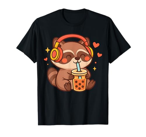Süßer Waschbär Kawaii Anime Trinken Bubble Tea Lover Girl T-Shirt von Raccoon Kawaii Anime Drinking Bubble Tea.