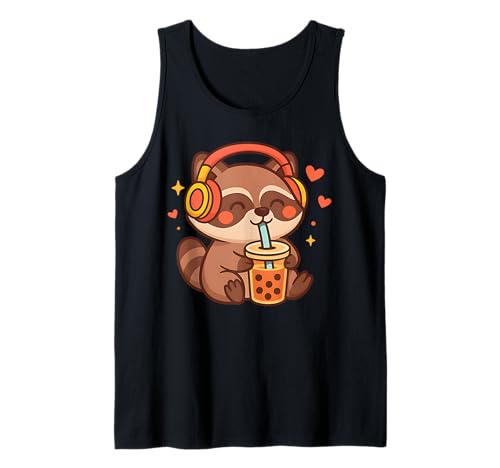 Süßer Waschbär Kawaii Anime Trinken Bubble Tea Lover Girl Tank Top von Raccoon Kawaii Anime Drinking Bubble Tea.