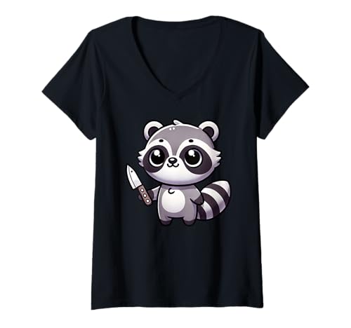 Damen Lustiger Waschbär I Choose Violence Knife Cute Men Women T-Shirt mit V-Ausschnitt von Raccoon Knife byAxisone