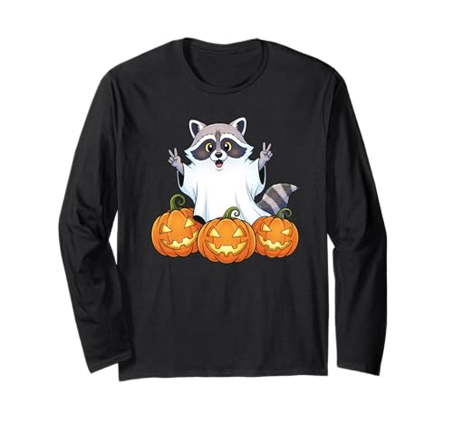 Lustiger Waschbär Geist Kürbis Boo Halloween Kinder Herren Damen Langarmshirt von Raccoon Lovers Halloween Ghost Pumpkin Outfits