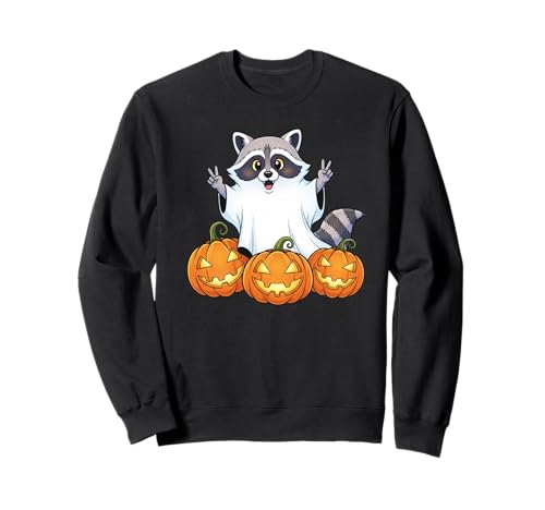 Lustiger Waschbär Geist Kürbis Boo Halloween Kinder Herren Damen Sweatshirt von Raccoon Lovers Halloween Ghost Pumpkin Outfits