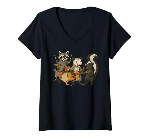 Damen Raccoon Possum Skunk Music T-Shirt mit V-Ausschnitt Damen Raccoon Possum Skunk Music T-Shirt mit V-Ausschnitt von Raccoon Possum Skunk Music Apparel
