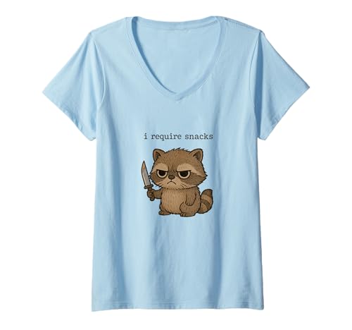 Damen I Require Snacks Raccoon T-Shirt mit V-Ausschnitt Damen I Require Snacks Raccoon T-Shirt mit V-Ausschnitt von Raccoon Snacks Requirement Tee