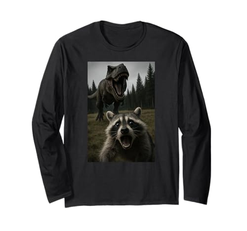 Lustiger Waschbär Dinosaurier Trex Selfie Tierliebhaber Jungen Mädchen Langarmshirt von RaccoonAxis1