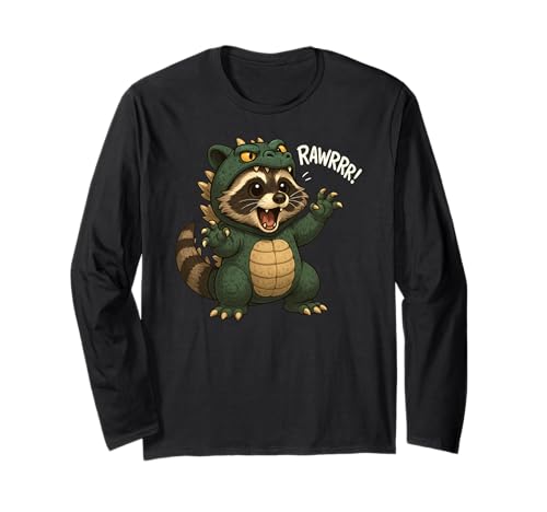Waschbär Dinosaurier Kostüm Tierliebhaber Rawrrr Jungen Mädchen Kinder Langarmshirt von RaccoonAxis1