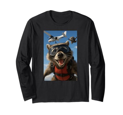 Waschbär Sky Diving Diver Tierliebhaber Zoo Jungen Mädchen Kinder Langarmshirt von RaccoonAxis1