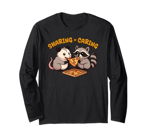 Waschbär Sharing is Caring Opossum Pizza Jungen Mädchen Kinder Langarmshirt von RaccoonOpossumAxis1