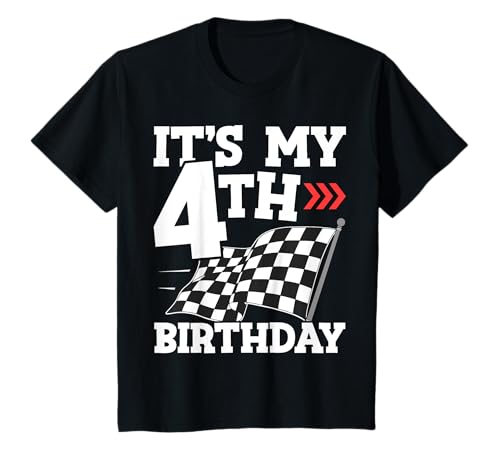 Kinder It's My 4th Birthday Boy 4 Four Racing Car Flag Race Car T-Shirt von Race Car Birthday Designs
