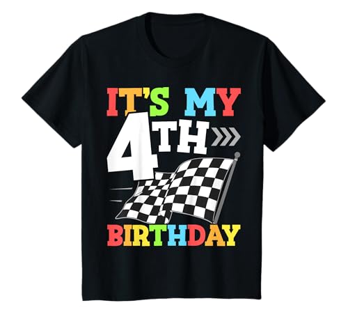 Kinder It's My 4th Birthday Boy 4 Four Racing Car Flag Race Car T-Shirt von Race Car Birthday Designs