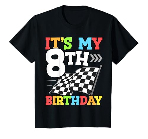 Kinder It's My 8th Birthday Boy 8 Eight Racing Car Flag Race Car T-Shirt von Race Car Birthday Designs