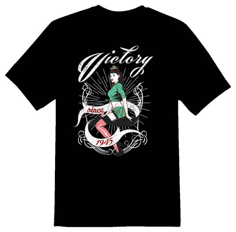 Victory Pin Up Mädchen Schwarz Oder Weiß T-Shirt von RacerSupply