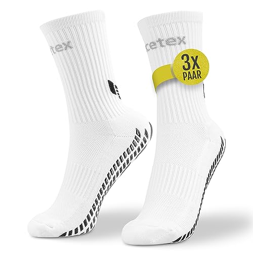 Racetex Football Socks weiß [3er-PACK] - Atmungsaktive Grip Socken Fussball - Fußball Socken Männer und Damen - Rutschfeste und schweißabweisend Fußballsocken Herren für einen optimalen Komfort von Racetex