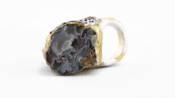 Cocktail-Geode Gold Getaucht Ring Anweisung Achat Geode Chunk-Größe 6, 5 Cocktail-Geode Gold Getaucht Ring Anweisung Achat Geode Chunk-Größe 6, 5 von RachelNaderDesign
