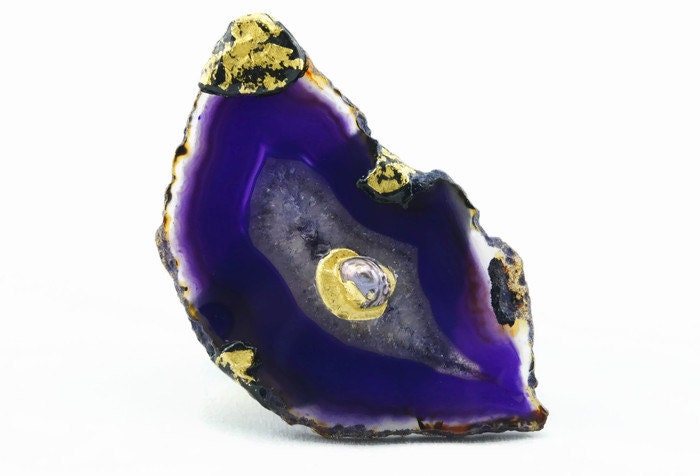 Super Großen Super Schöne Lila Achat Scheibe Cocktail Aussage Ringgröße 9, 5 von RachelNaderDesign