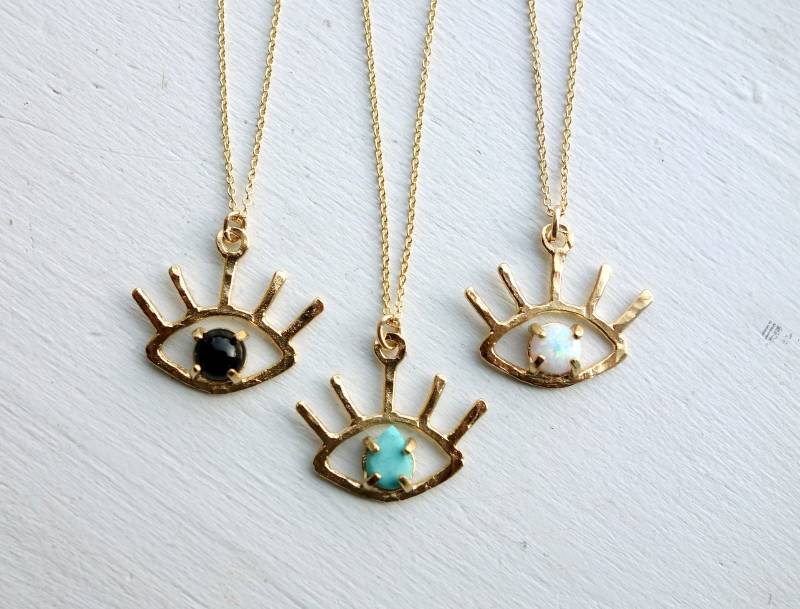 Handgefertigter The Beholder - Eye Anhänger in Gold Mit Onyx, Türkis Oder Opal von RachelPfefferDesigns