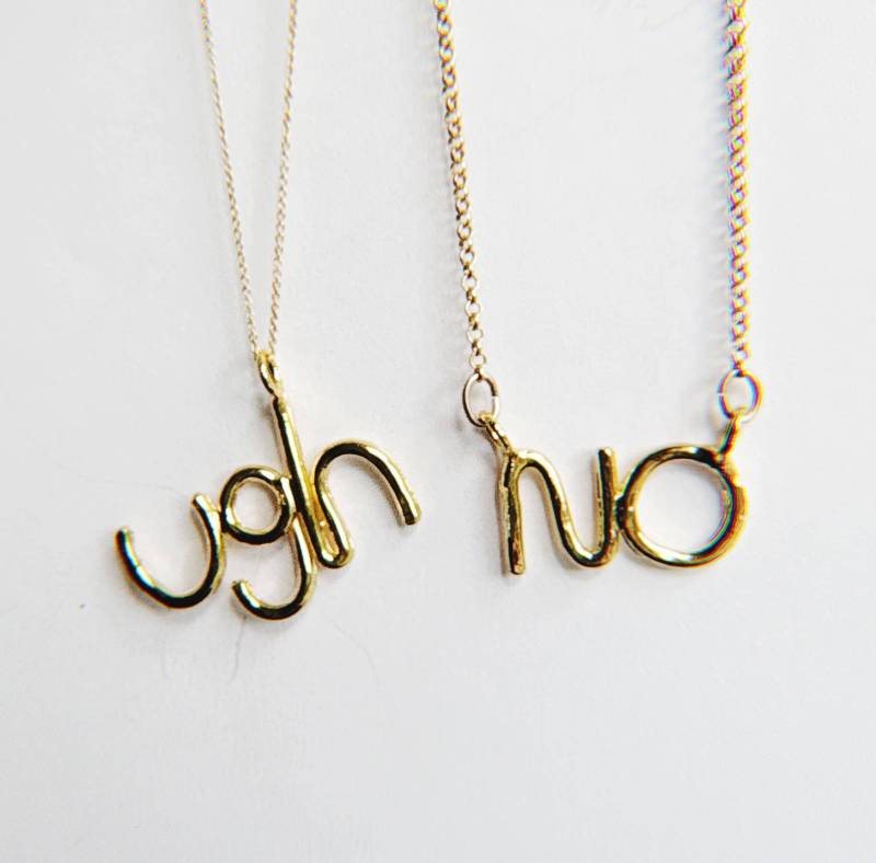 Handgemachte Ugh Oder No Halskette Wort Anhänger Kettenschieber Aus Messing Sterling Silber Gf von RachelPfefferDesigns
