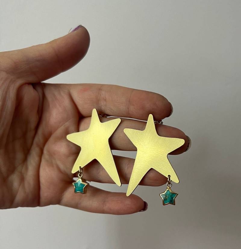 Tanzender Stern Ohrstecker Mit Türkisem in Tropfenform Handgefertigt von RachelPfefferDesigns