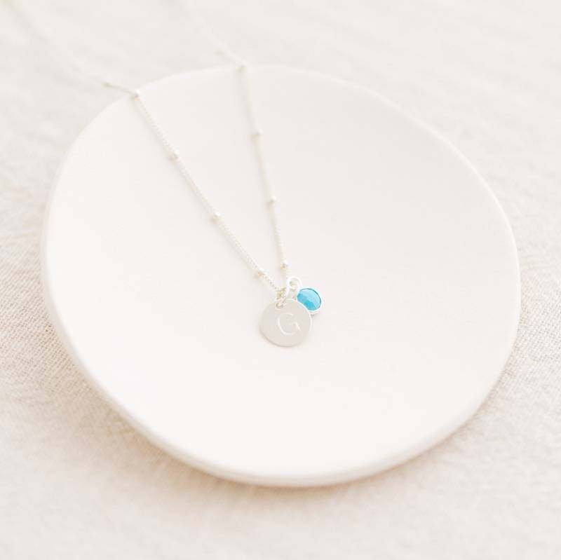 Damen Sterling Silber Anfangsscheibe Und Birthstone Halskette, Anfangsbuchstabe Alphabet Disc 18 "Zoll Kette, Personalisierte Anhänger von RachelSokhalJewelry