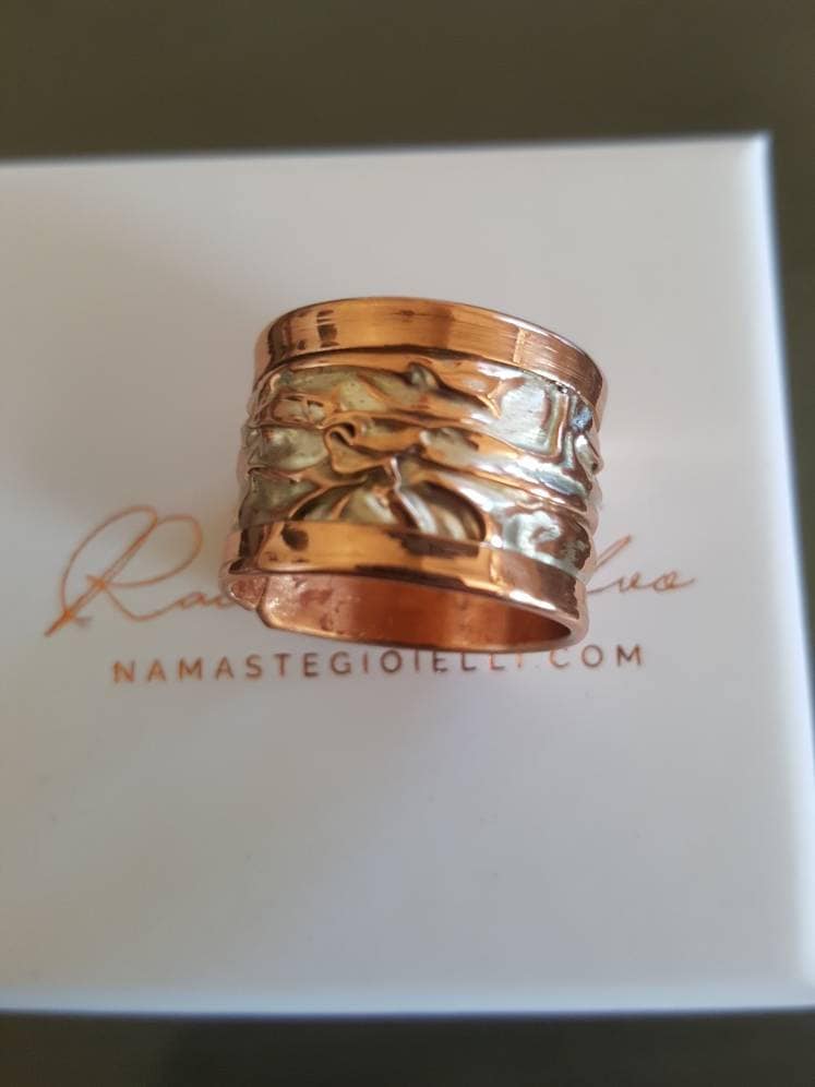 Handgefertigter Bandring Aus Kupfer Und Perlweißem Emaille von RacheleFalvo