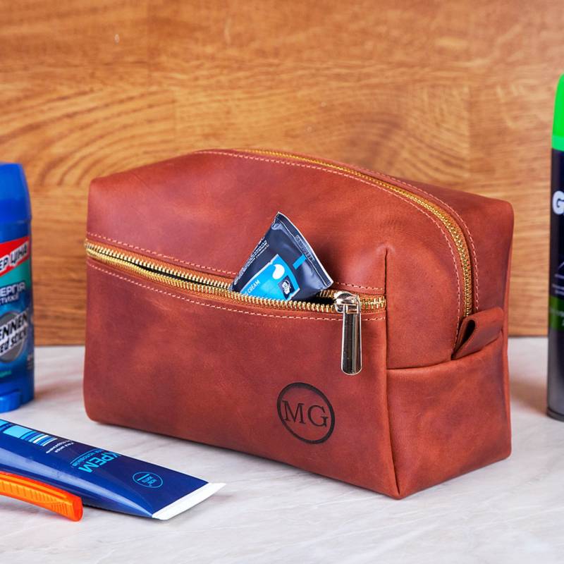 Personalisiertes Leder Dopp Kit Gravierte Herren Kulturbeutel Reisetasche von Rachiba