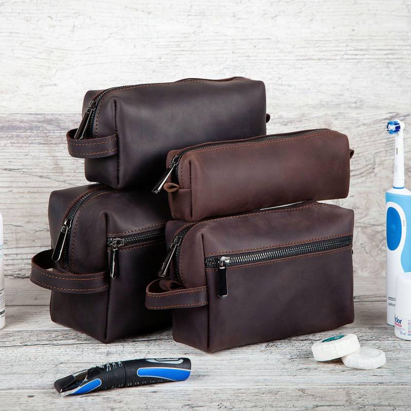 Personalisierte Leder Kulturtasche, Wasserdichter Dopp Kit Reiseveranstalter von Rachiba