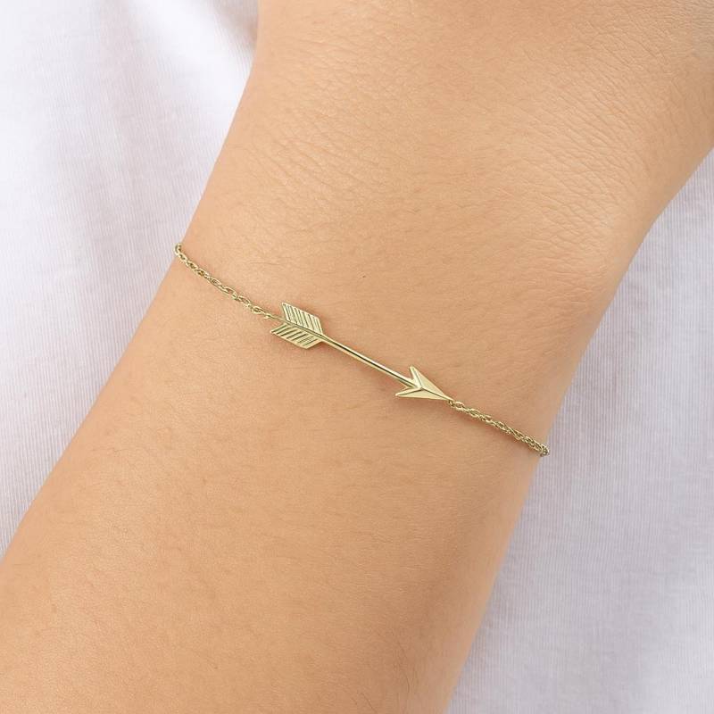 10K, 14K Oder 18K Massivgold Pfeil Armband in Gelbgold, Seitlich Zierliches Armband, Stapelarmband von Rachveli